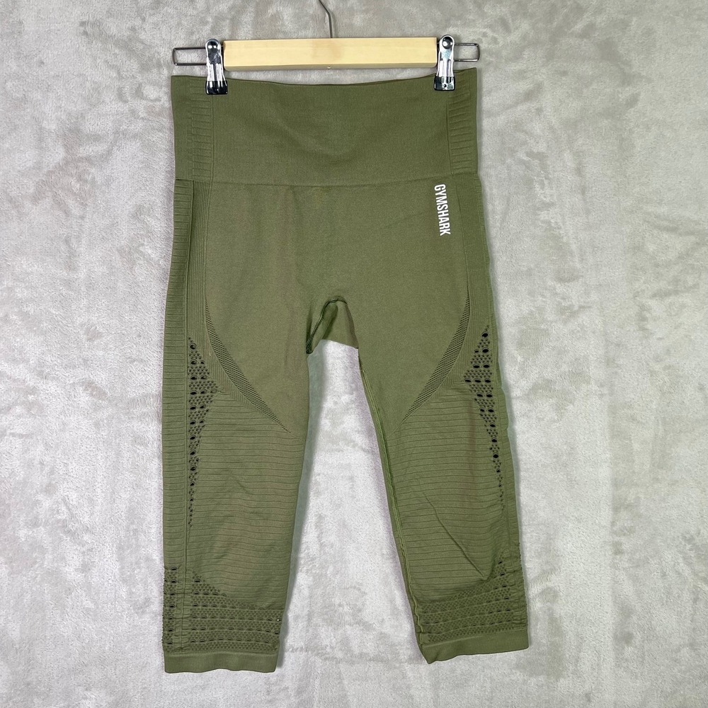 Gymshark Leggings Womens Medium Army‎ Green Crop Seamless Athletic Workout